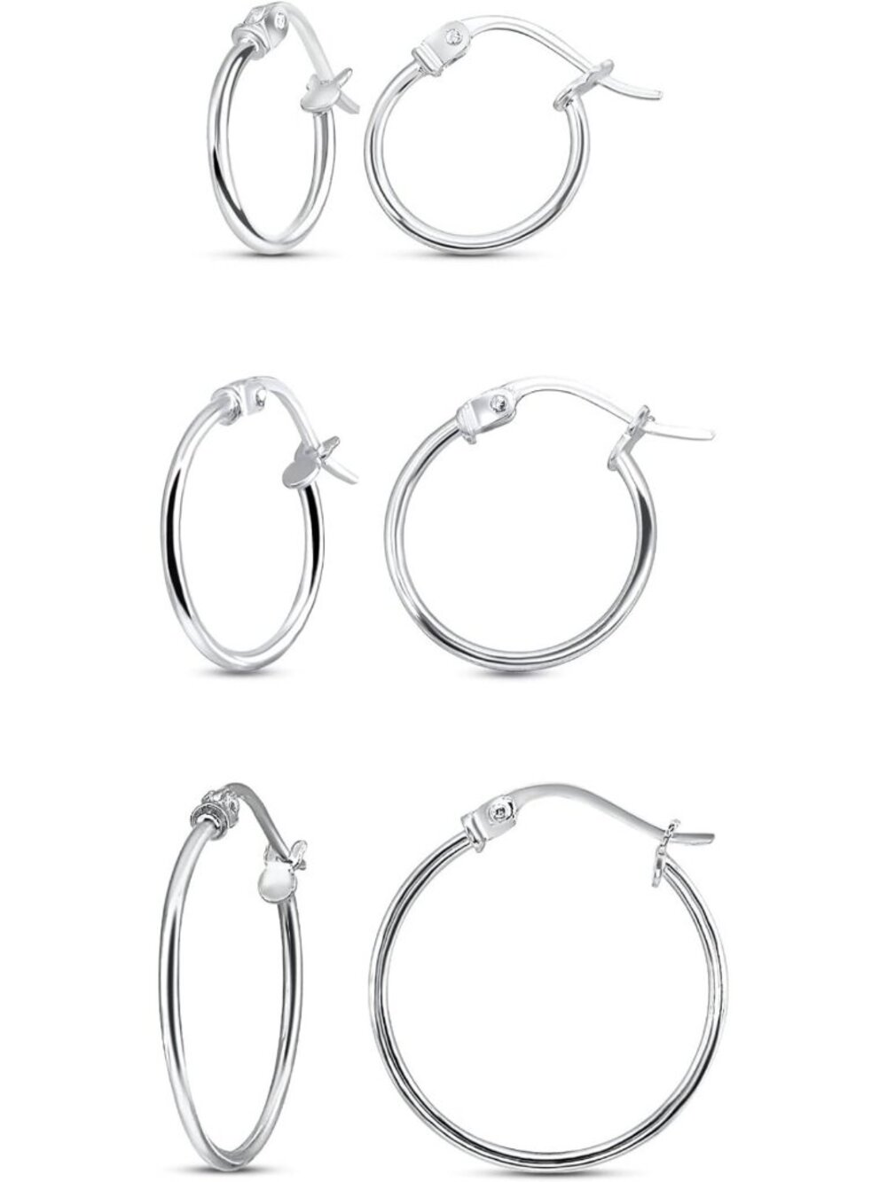 Elegant Sterling Silver & Gold Hoop Earrings Set - Thin Polished Round Hoops